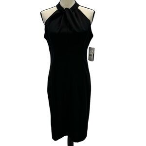 Julia Jordan Sleeveless Knot Halter Neck Midi Sheath Dress - Black - size 6